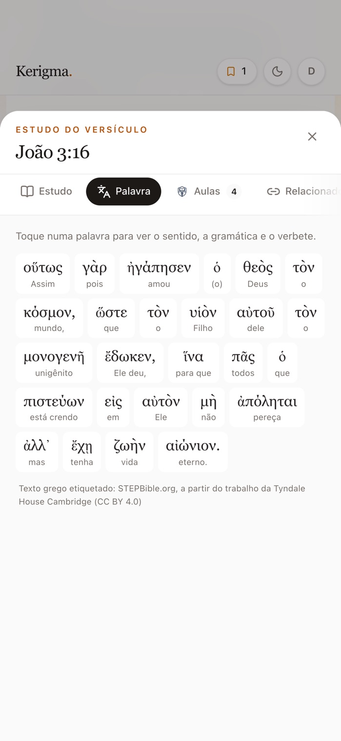 Aba Palavra com o texto grego de João 3:16