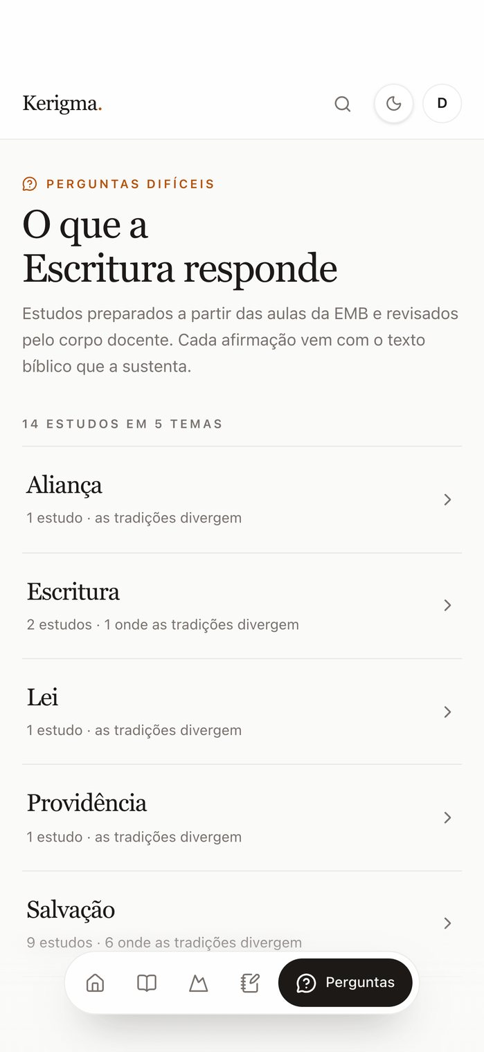 Tela Perguntas difíceis: 14 estudos em 5 temas, como Aliança, Escritura, Lei, Providência e Salvação